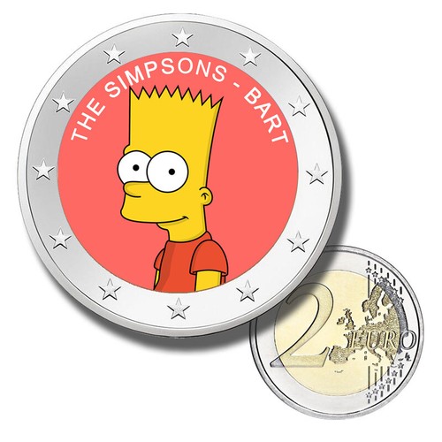 2 Euro Colour Coin Set- 5 Cartoons Simpsons Smurfs Snoopy Spongebob Mickey Mouse - Picture 5 of 11