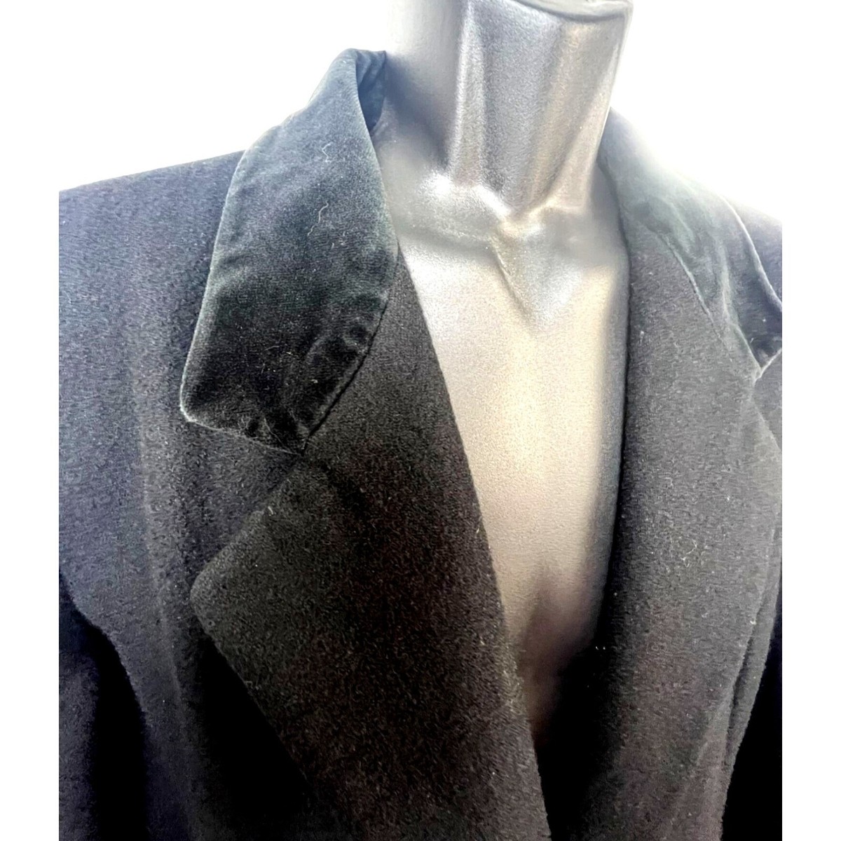 Vintage International Scene, Women, Black Wool Coat, Velvet