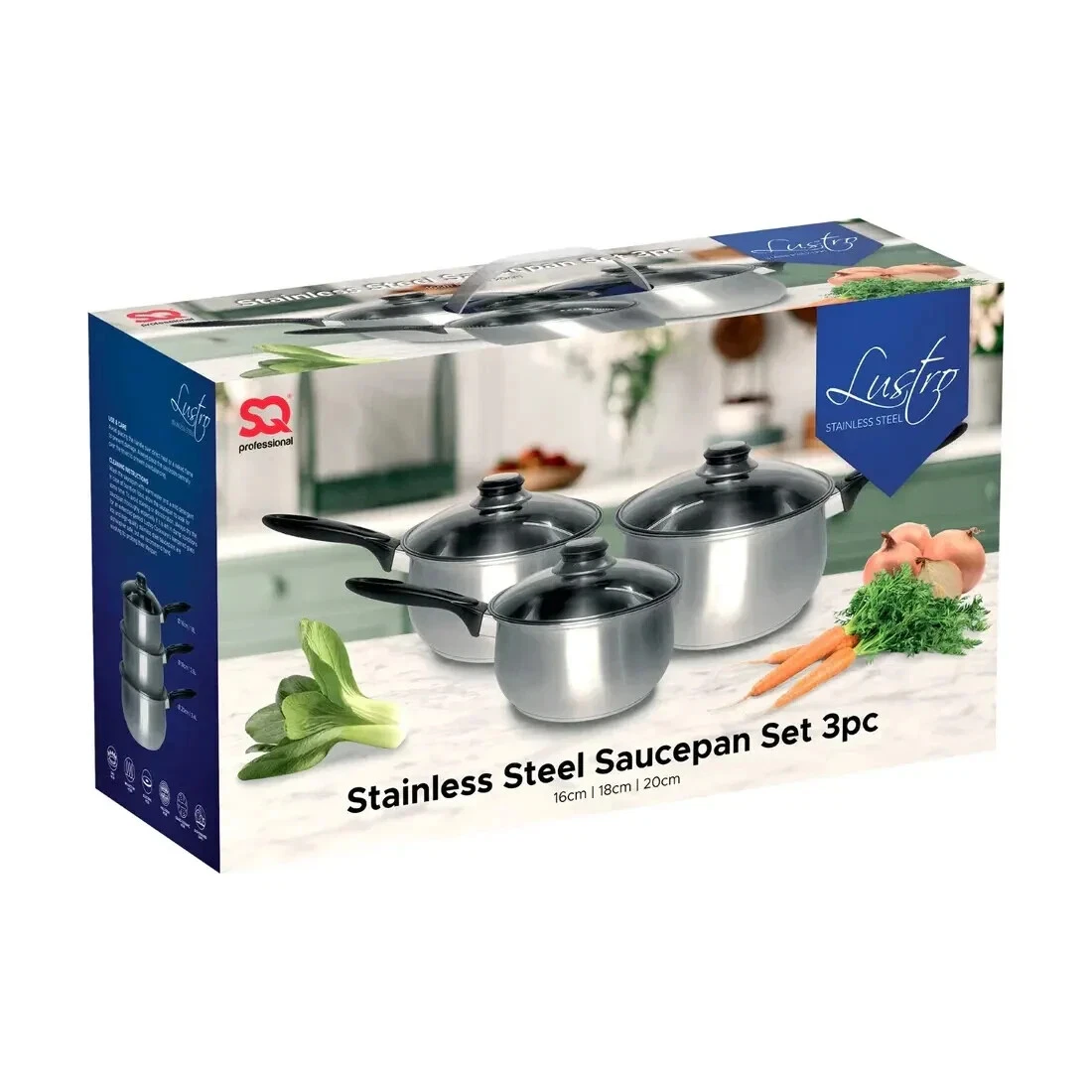 6pc Induction Stainless Steel Non Stick Saucepan Stock Pot Set Lid Black Handle