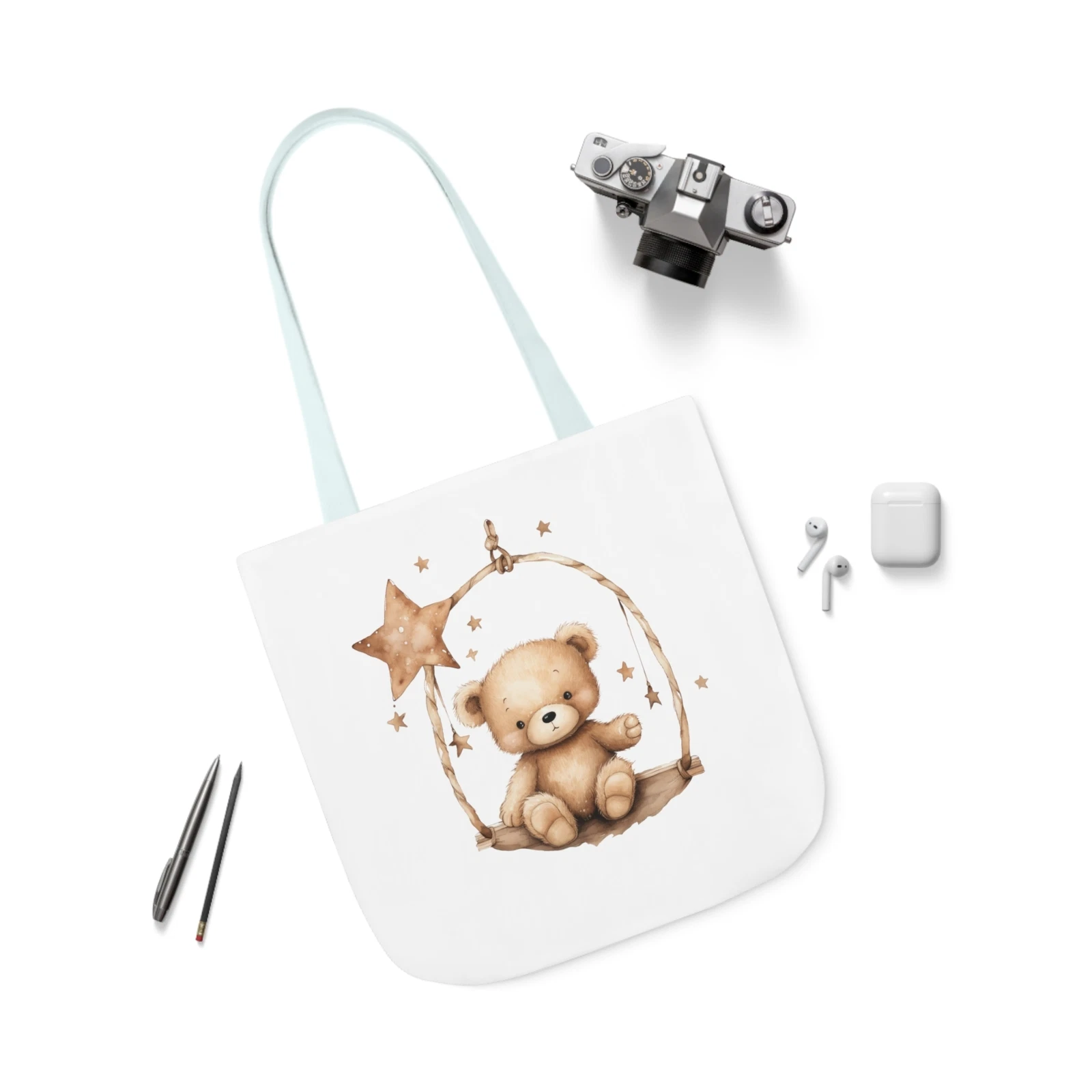 Brown Teddy Bear Polyester Canvas Tote Bag (AOP)