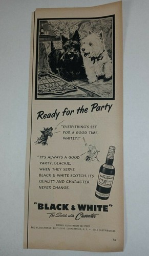 1950s Scottish Terrier Scotch Black & White Dogs Vtg Liquor Print Advertisement