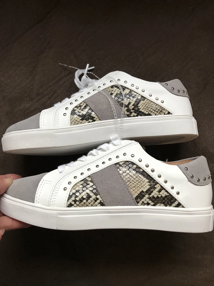 NWT Steve Madden Women’s Studded Faux Snakeskin Gray Sneakers 6.5 - Image 2 of 4