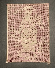 QUADRO A UNCINETTO FILET FATTO A MANO CONTADINA CON MAZZO DI FIORI