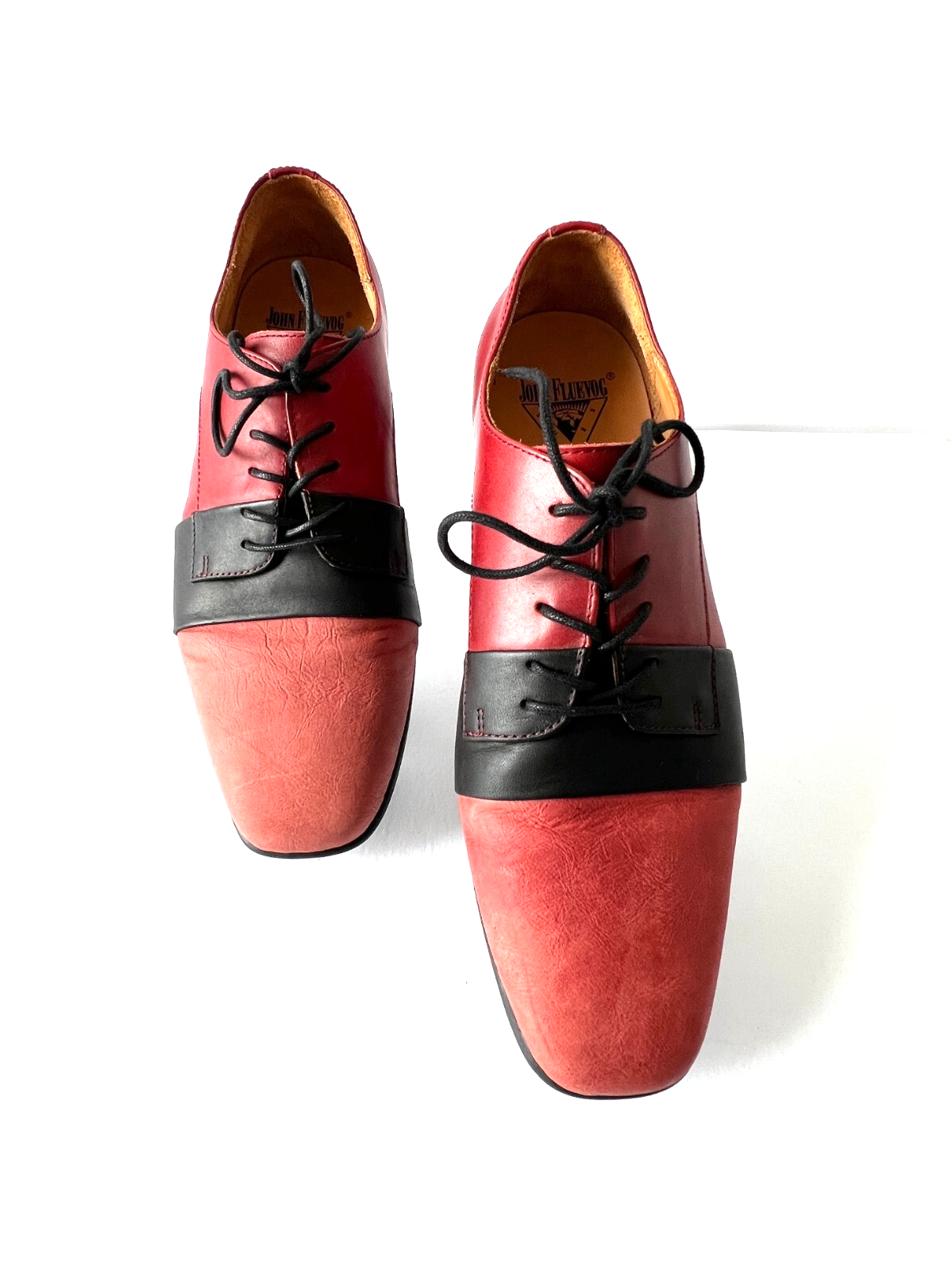 SAOLA Scarpe John Fluevog rosse e nere in pelle Prophesy fuller color block taglia 10 CE