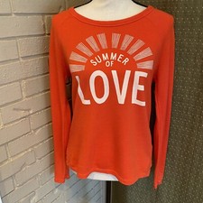 Sundry Women Top 2 Medium Orange Summer of Love Graphic Long Sleeve Made in USA