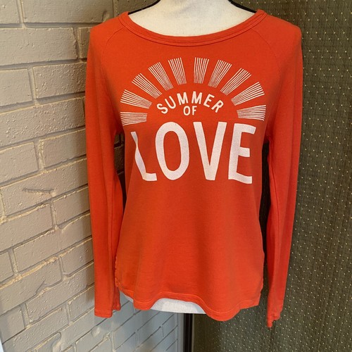 Sundry Women Top 2 Medium Orange Summer of Love Graphic Long Sleeve Made in USA - Afbeelding 1 van 7