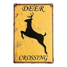 Deer Crossing - Poster Metal Wall Decorative Tin Sign 12" x 8"