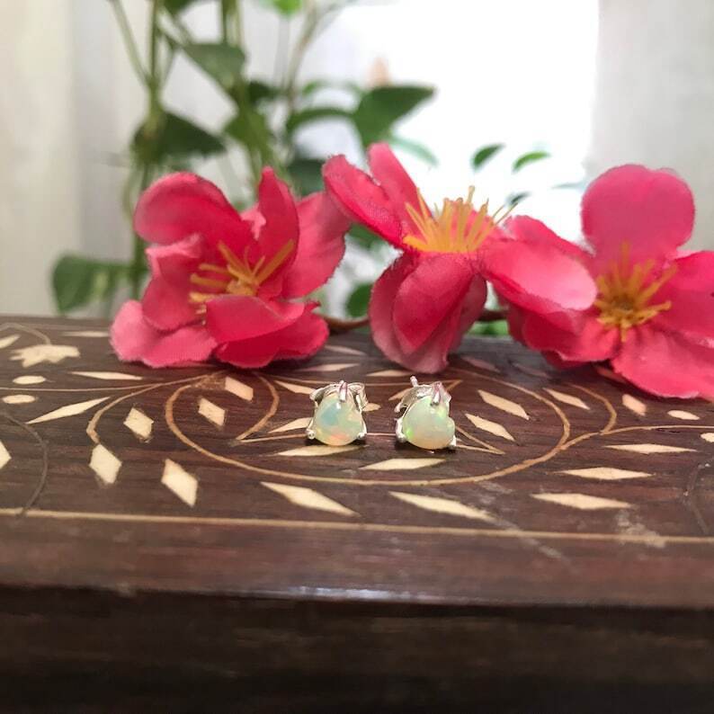 Natural White Opal Handmade Stud Earrings 925 Sterling Silver Earrings
