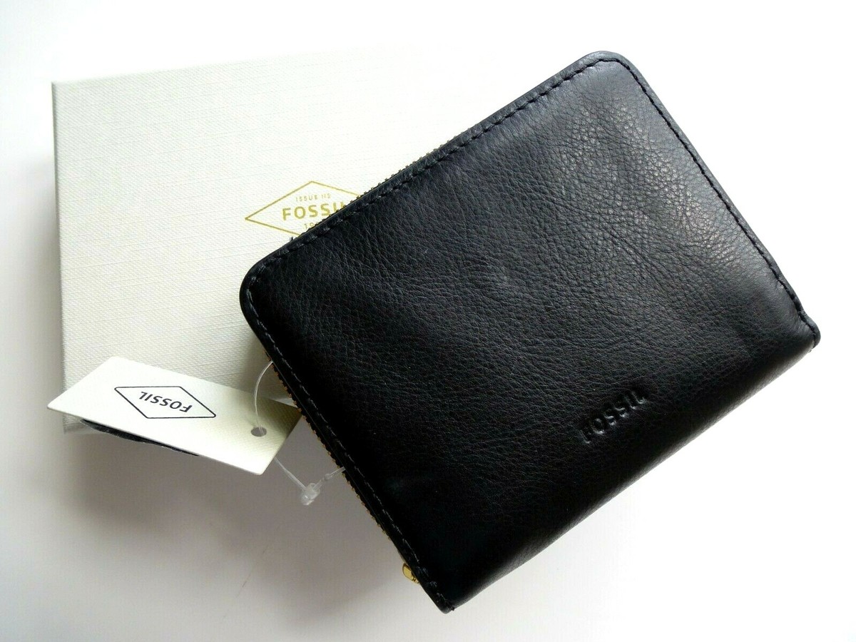 FOSSIL Small Black PURSE / WALLET - LEATHER Notes COIN Cards ID 