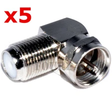 5 Pack Lot - F Type Right Angle 90 Degree M/F Coax Cable TV Adapter Connector