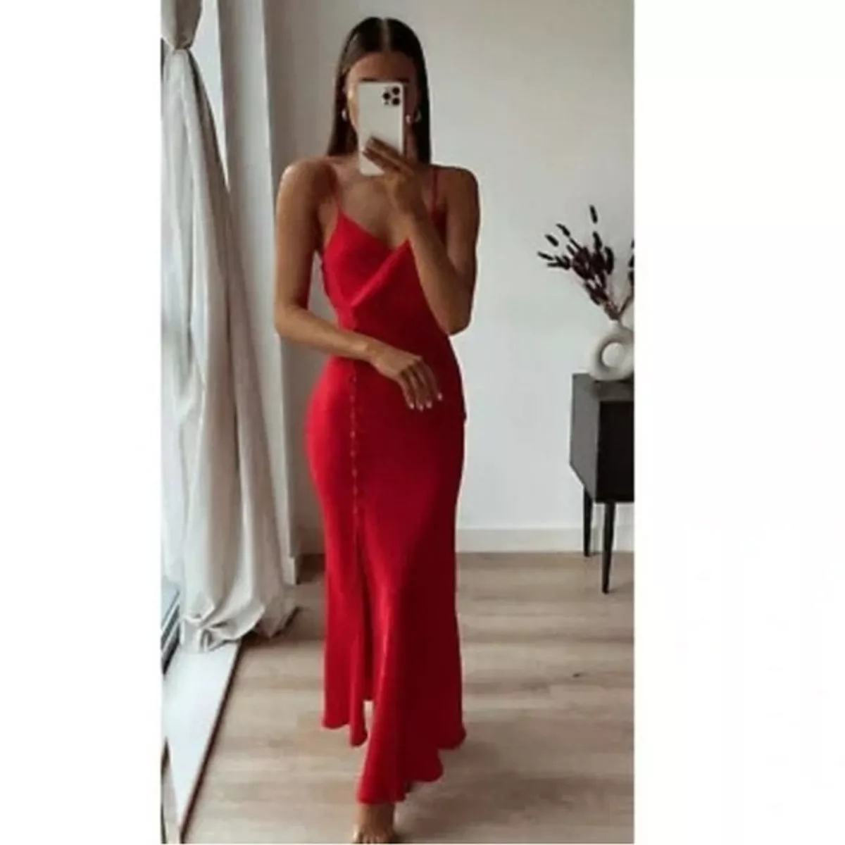 red slip dress