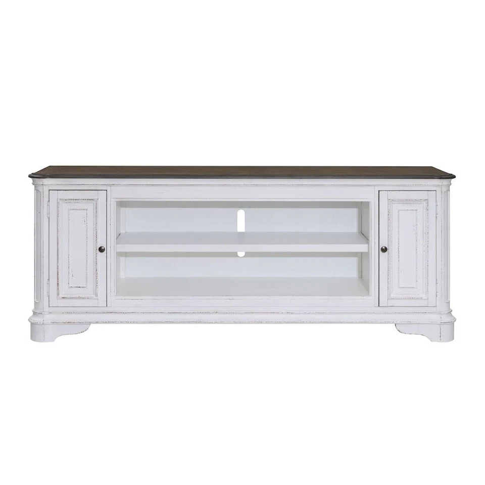 Consola de TV Magnolia Manor 82 pulgadas - corteza blanca antigua y desgastada Foto 3 de 4