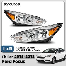 For 2015-2018 Ford Focus Chrome Halogen Headlights With Bulbs Wo Led Drl Pair For 2015-2018 Ford Focus Chrome Halogen Headlights With Bulbs Wo Led Drl Pair