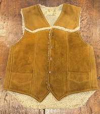 Vintage 70  s Schott Bros Rancher Western Tan Suede Vest Sherpa Lined