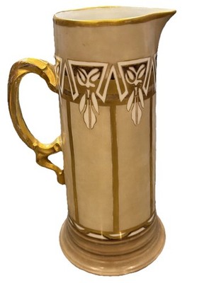 JPL France Gilt Porcelain Pitcher Tankard 12'' Tall x 6''