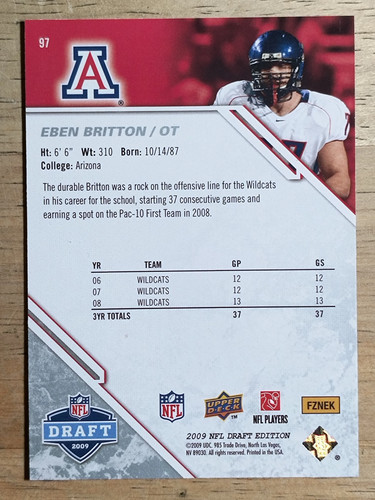 2009 Upper Deck Draft Edition #97 Eben Britton RC - Picture 2 of 2