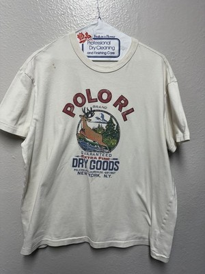 Polo Ralph Lauren Shirt Mens Large White Deer Graphic Print Dry Goods