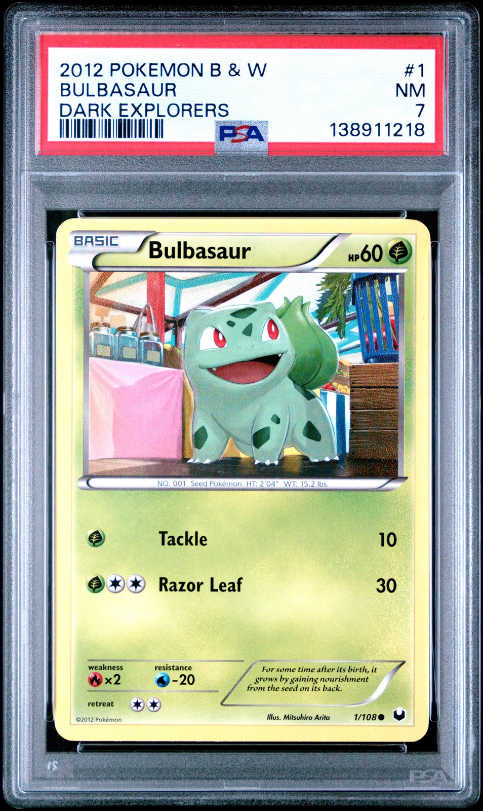BULBASAUR #1 - 2012 POKEMON BLACK & WHITE DARK EXPLORERS PSA 7 - POP 14