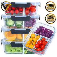 Meal Prep Boxen Glas 3 FäCher Mit Deckel 1040Ml 5 StüCk Portionskontrolle