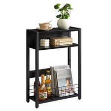 Narrow Side Table with Storage Shelf, 3 Tier End Table,Modern Sofa Table,Smal...