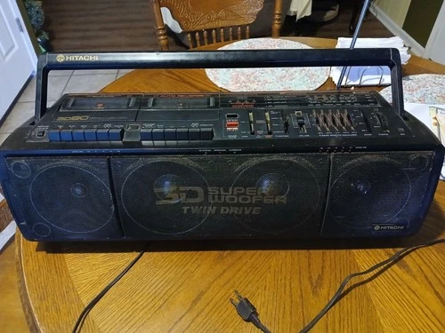 Vintage Hitachi TRK-3D80W AM/FM Cassette Boombox 3D Surround Super Woofer Read