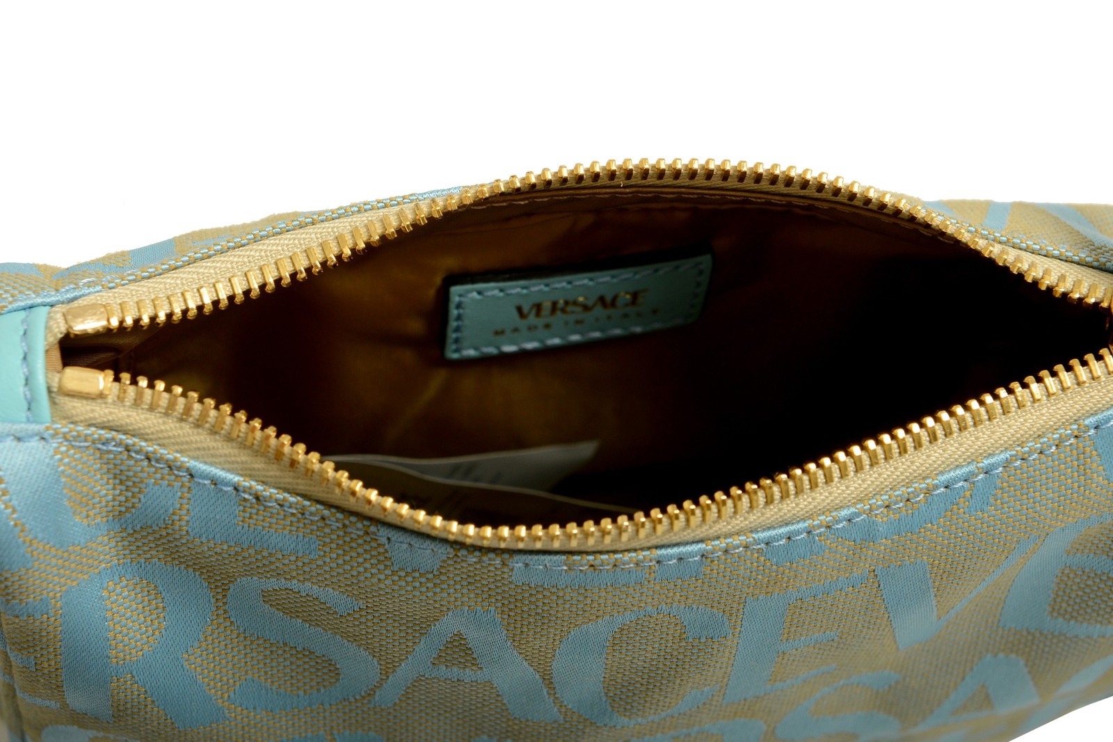 Versace Women's Blue Logo Print Gold Medusa Small Hobo Handbag Shoulder Bag image 8