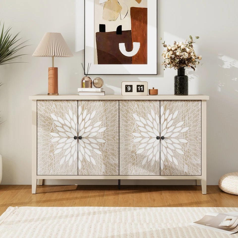 Aparador con Funcionalidad de Almacenamiento Cuatro Puertas Estantes Ajustables Foto 2 de 4