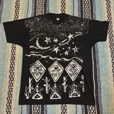 Vintage Screen Stars Best Tribal Pattern AOP Tshirt size XL Moon Stars Astrology