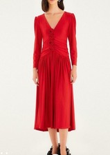 NWT - Farm Rio Red 3D Roses Long Sleeve Draped Midi Dress - Size L, Orig $495CAD