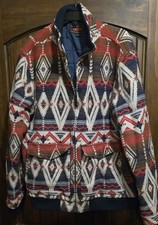 Rock Roll Denim Jacket XL Western Aztec Native Blue Red Zip Men Wool Pendleton
