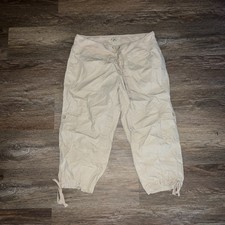 Women  s Tan Calvin Klein Cargo Capris Sz L Stretch Waistband