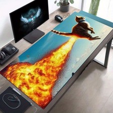 1pc Non-Slip Rubber Gaming Office Mouse Pad with Flame of Fire Cat Design -