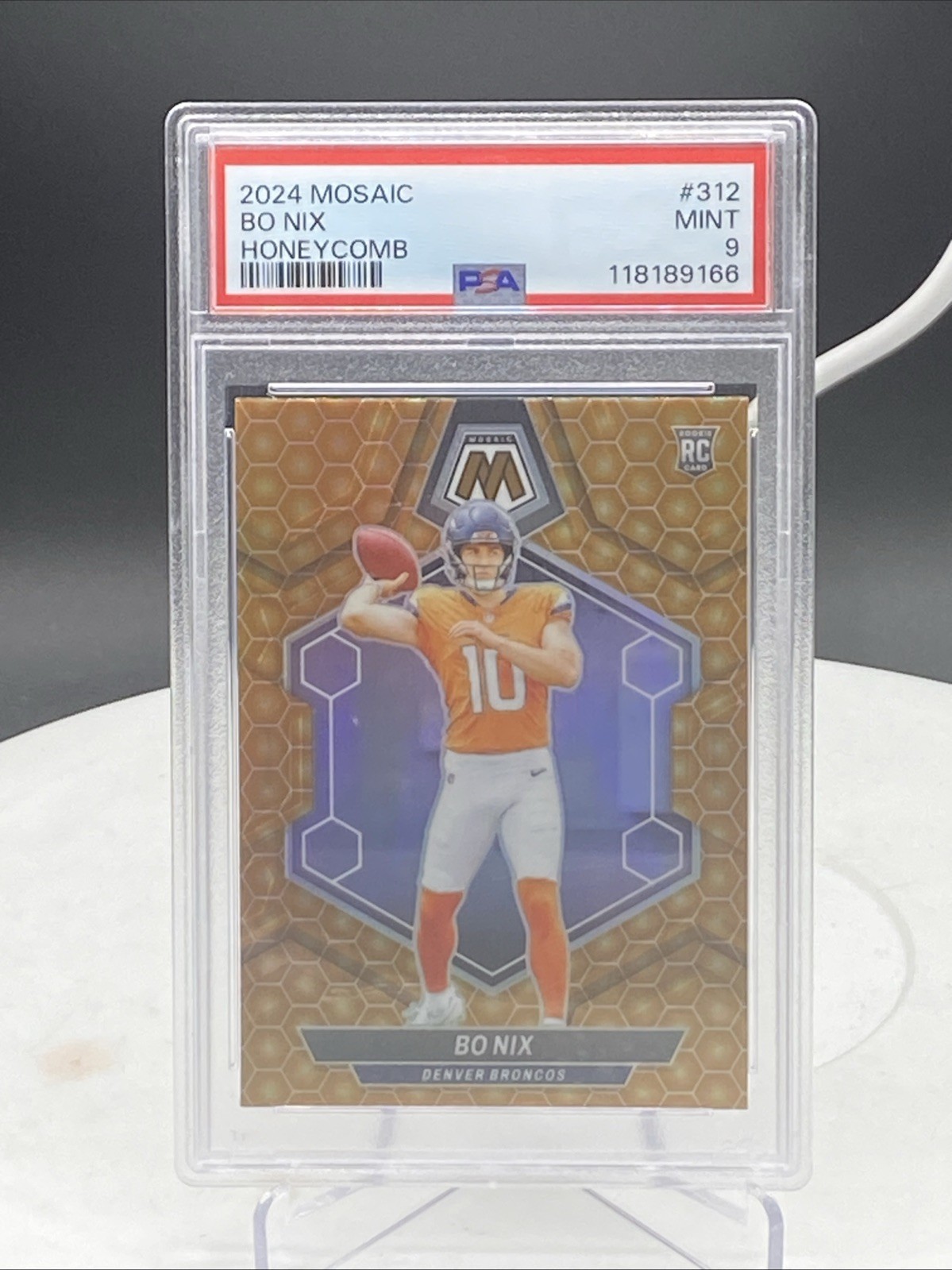 2024 Panini Mosaic Bo Nix Rookie Honeycomb Prizm Case Hit (RC) #312 PSA 9