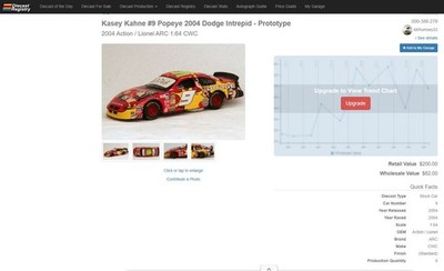 Kasey Kahne 1/64 Action #9 2004 Popeye Dodge Intrepid PROTOTYPE RARE LOOSE