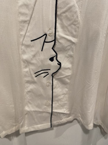 NWT Serengeti Size 2X Cream Black Cat Cut Embroidered Button Front Blouse - Picture 3 of 13