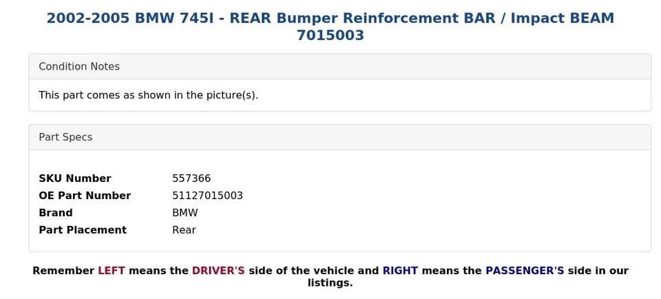 2002-2005 BMW 745I - задний бампер усиление бар / ударный луч 7015003 - Изображение 4 из 4