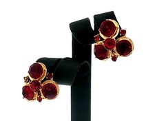 Vintage Coro Ruby Red Rhinestone Clip-On Earrings Gold Tone Cluster