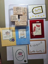 Stampin Up Love Ya Bunches birds/wheelbarrow/wood mounted USED Bonus 6 cards