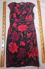 Lauren Ralph Lauren Dress Womens 6 Petite Red Ruched Jersey Social Empire Floral