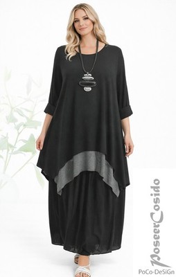LAGENLOOK Überwurf Tunika Long-Shirt  Fb schwarz weiß 44 46 48 50 52 54 56 58