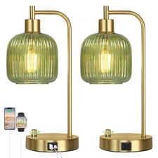 Industrial Table Lamp Set of 2 Green Glass Bedside Lamp Bedroom Nightstand
