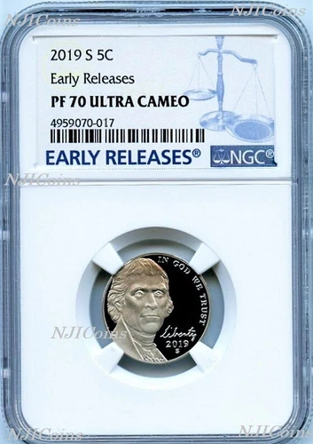 2019 S Proof 5C Nickel NGC PF70 ULTRA CAMEO ER Jefferson Blue label