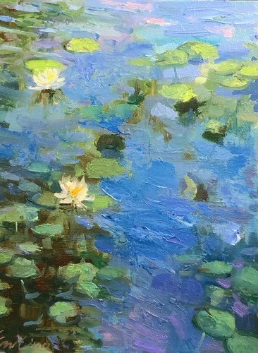 Lily pond oil painting original 9x12 contemporary impressionism landscape - Picture 4 of 4