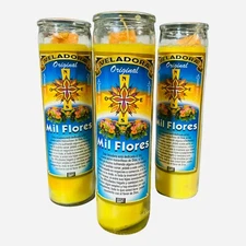 3x Set, Mil Flores Veladora Preparada, One Thousand Flowers Fixed Candles. 