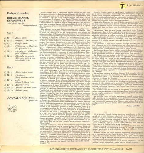 GONZALO SORIANO, GRANADOS 12 DANSES ESPAGNOLES LP 1970 LA VOIX DE SON MAITRE - Picture 2 of 3