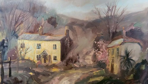 DELON (Don Hughes) ACRYLIC PAINTING CORNISH SCENE LANDSCAPE HOUSES COTTAGES - Picture 2 of 7