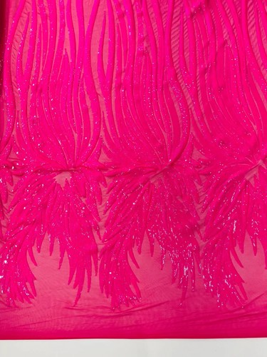 Flügel Pailletten Design - Hot Pink - 4 Wege Stretch bestickt Stoff Meterware - Bild 1 von 4