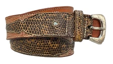 VIN. 1990's Ranger Style Belt W/ Buckle Size 31 H.D. Leather-Turquois-Liz. Skin