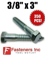 (Qty 350) 3/8" x 3" Hex Head Lag Screw / Bolt Zinc Plated (BULK BOX)