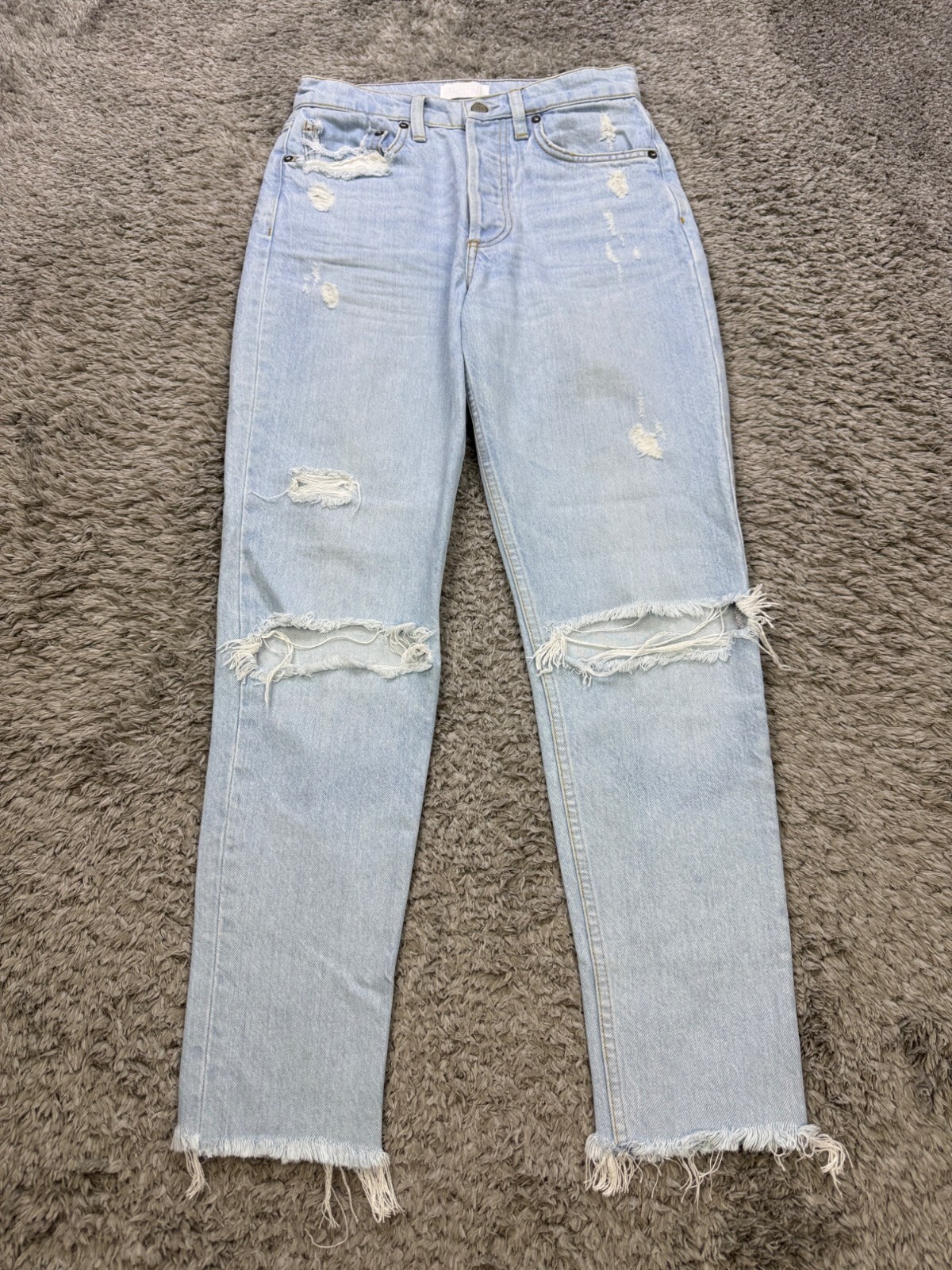 Boyish Jeans Womens 25 The Billy High Rise Skinny Button Fly Distressed Raw Hem